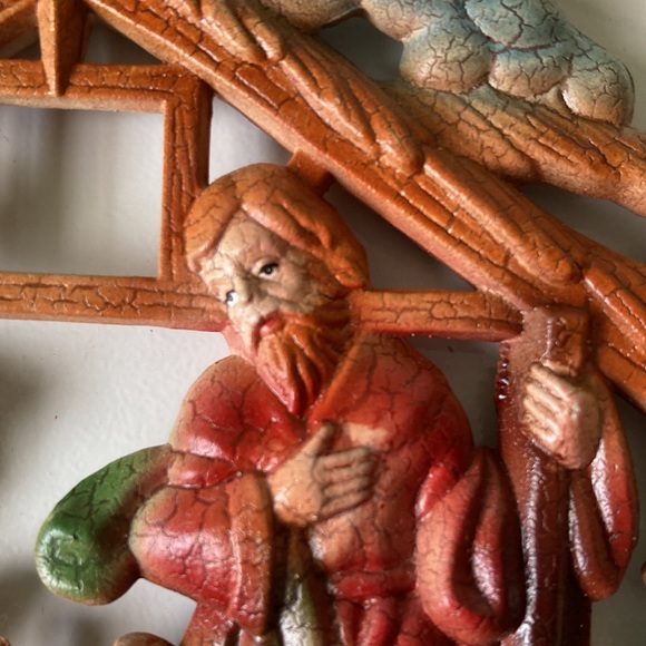 Vintage 60s 70s Christmas ornament double sided manger nativity scene - Picture 10 of 12